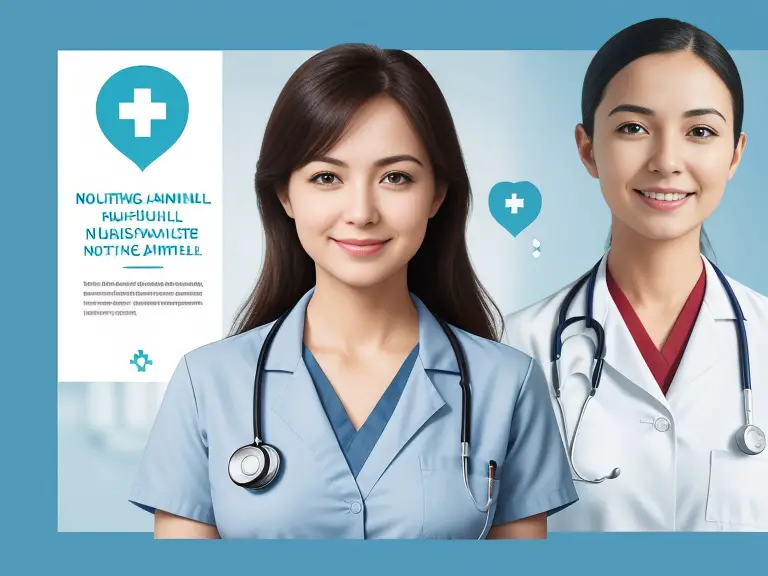 A nurse standing confidently in her uniform, with elements that represent her unique skills and qualities. This could include symbols like a stethoscope for clinical expertise, a book for knowledge, a heart for compassion, and a globe for global health awareness. The background could be a collage of positive patient reviews, awards, and certificates, symbolizing her reputation and personal brand in the nursing field.