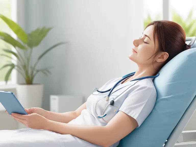 A nurse taking a refreshing break to relax and recharge, showcasing a peaceful and rejuvenating environment in the healthcare setting.