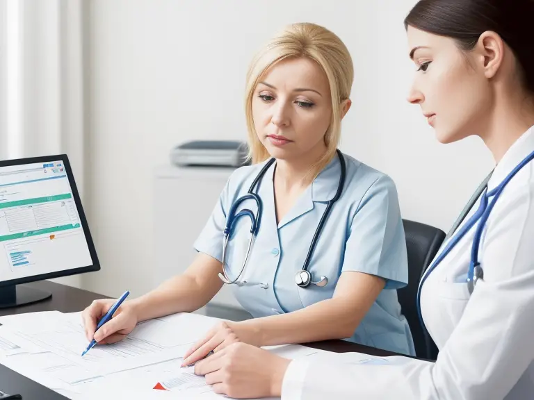 A nurse using a decision-making process while prioritizing patient care, showcasing professionalism and efficiency.