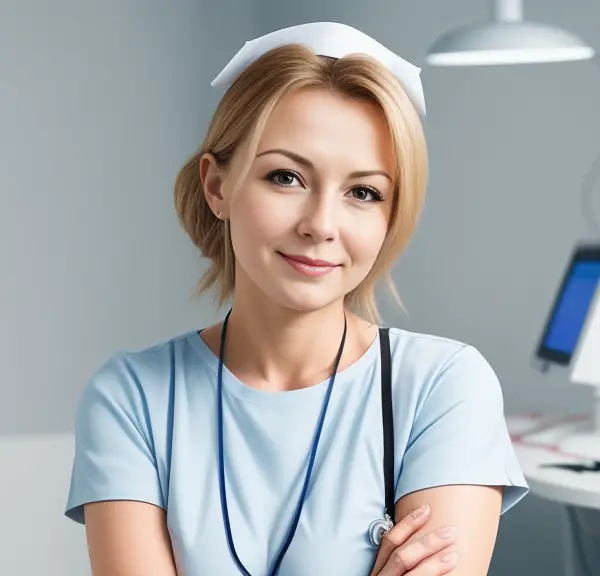 A female nurse standing in an office with her arms crossed, contemplating what nurses can do without an order.