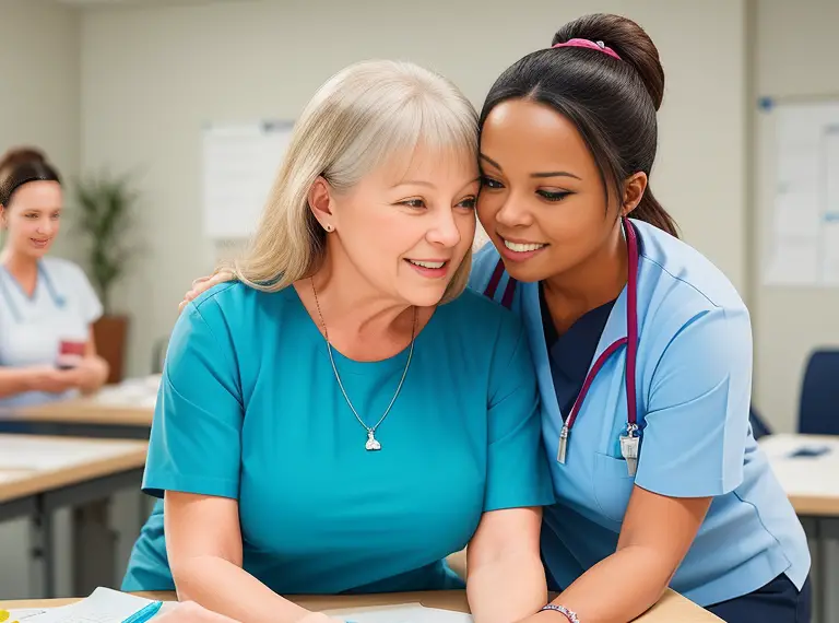 Two nurses in a classroom.