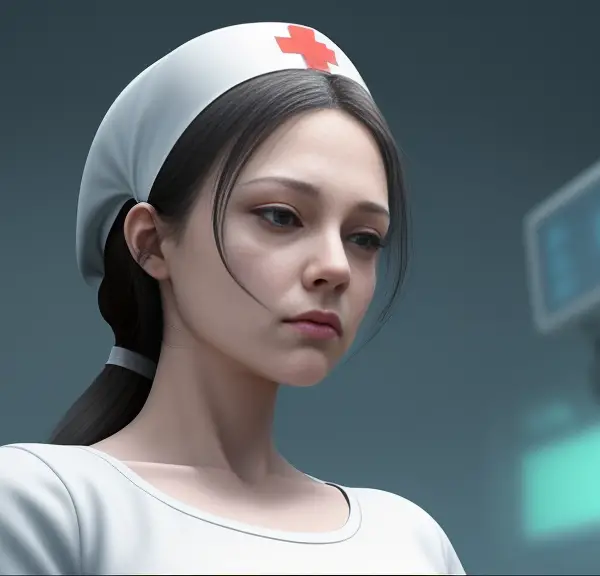 A 3d model of a nurse in a hospital.