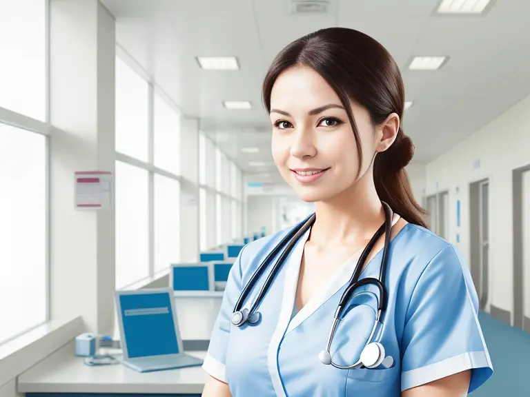 A female nurse is standing in a hospital room - Nurse, hospital.