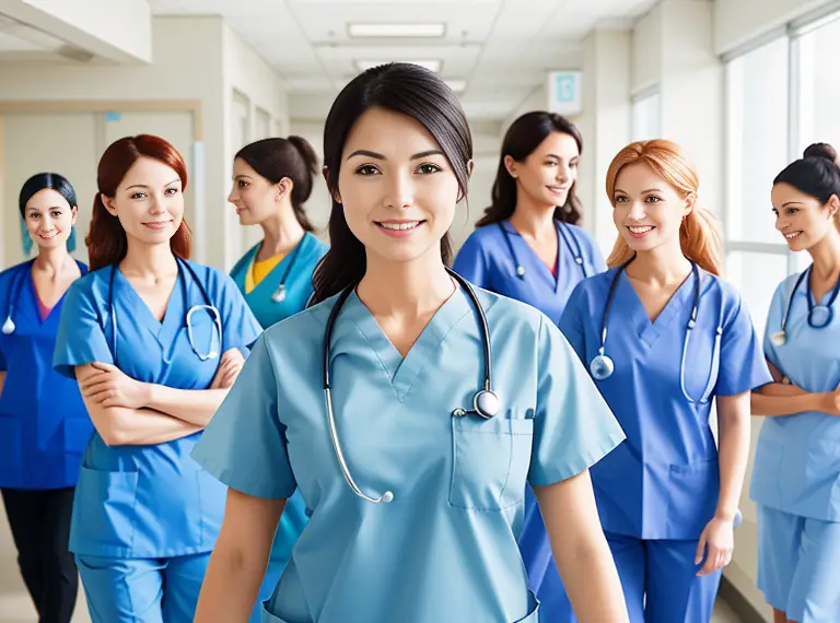 A group of nurses in a hallway.