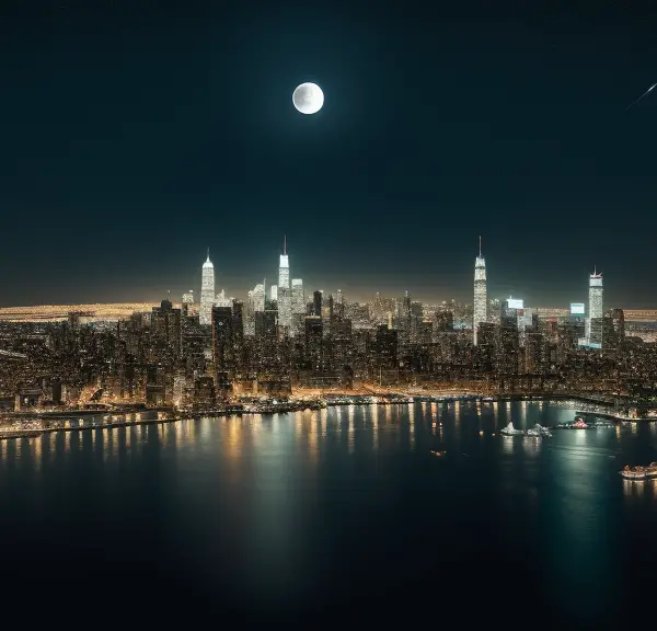 An aerial view of the city at night.