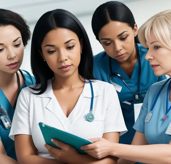 Resource nurses looking at clipboard.