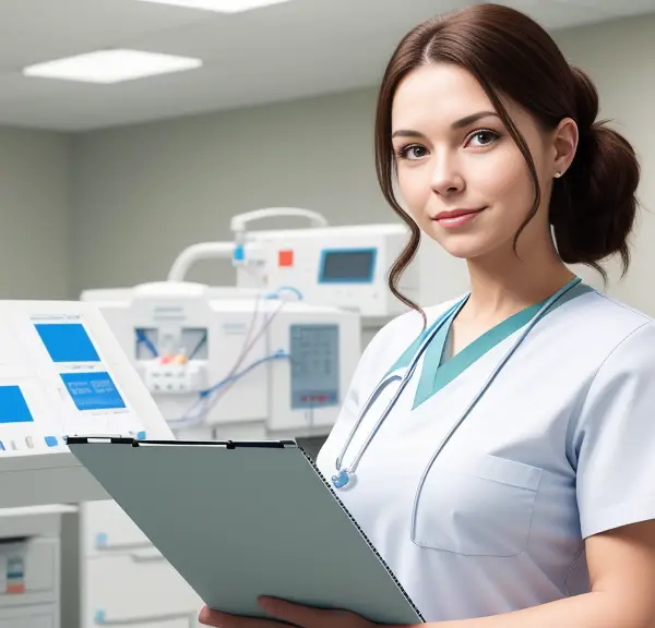 A nurse in an obstetrics and gynecology room.