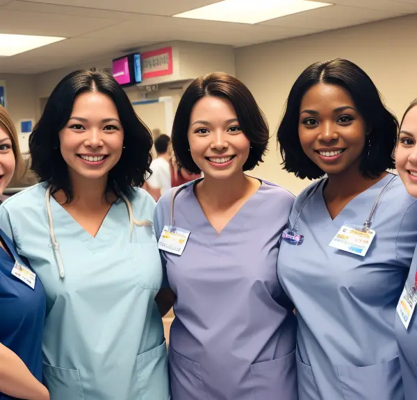 A group of female nurses posing for a photo during ICU Nurses Week.