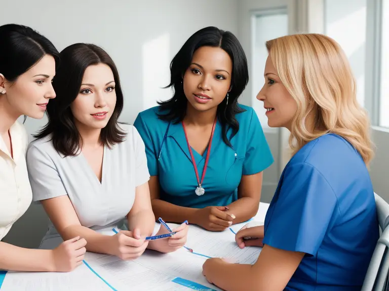 Four nurses, including a Director of Nursing, sitting around a table engaging in conversation.