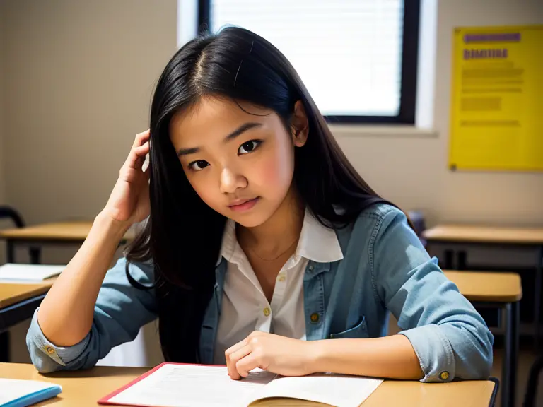 A young girl sitting at a desk in a NCLEX nutrition class.